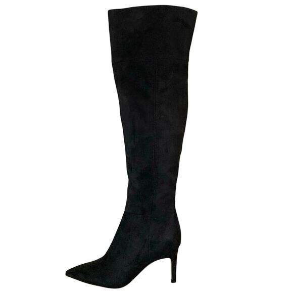 NWOB Marc Fisher Genessa Over The Knee Faux Suede Boots 6.5 US Black Pointed Toe - Picture 1 of 11